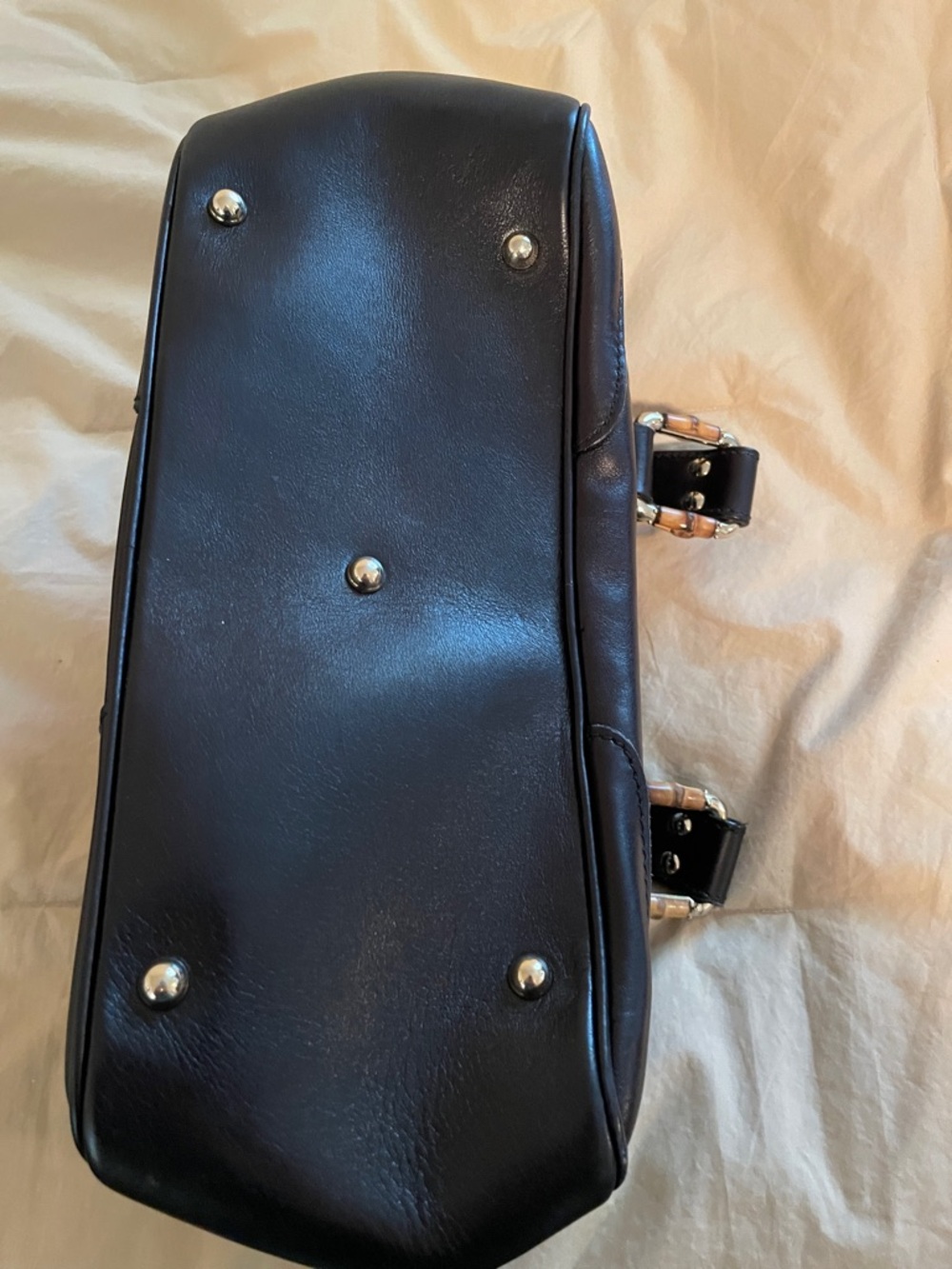 Gucci Black Leather Satchel with Gold and bamboo Accents - Picture 6 of 12